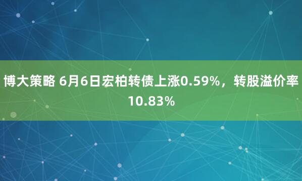 博大策略 6月6日宏柏转债上涨0.59%，转股溢价率10.83%